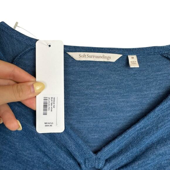 Soft Surroundings NWT Cecelia Blue Soft Knit Round Keyhole Casual Sweater Top - Picture 10 of 12